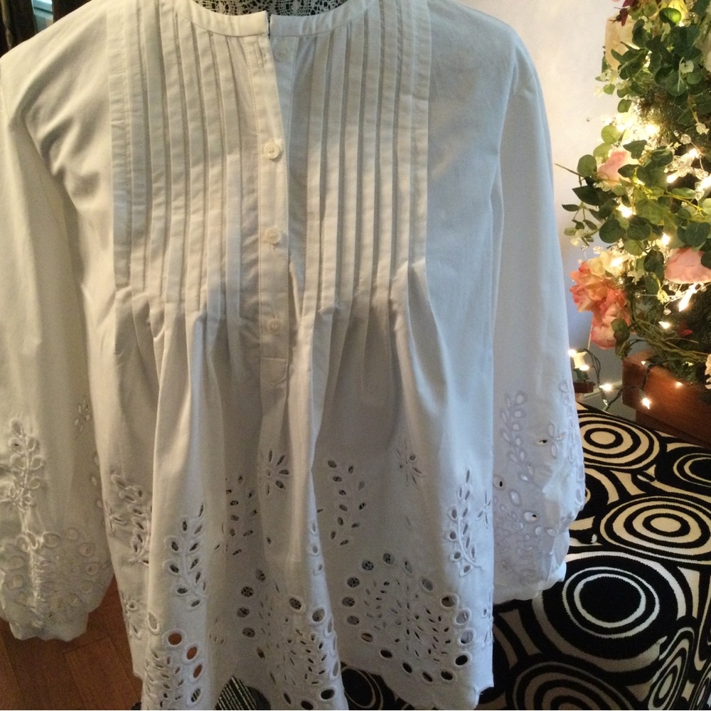 10 Crosby Derek Lam White Pleated Mandarin Collar Blouse